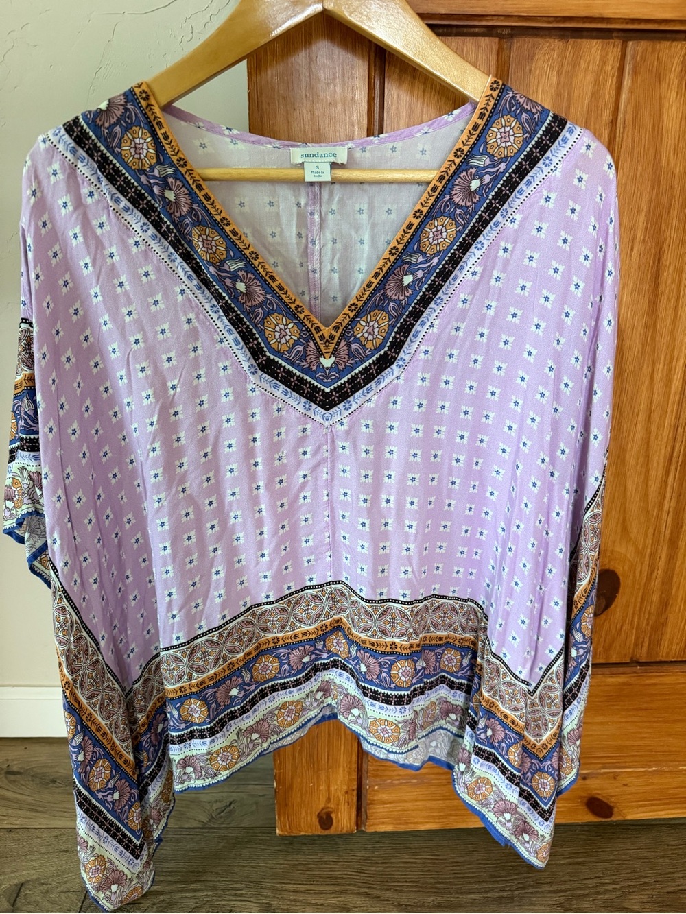 Sundance Boho Floral Print Tunic Top - Size Small - Lavender Artisan V-Neck